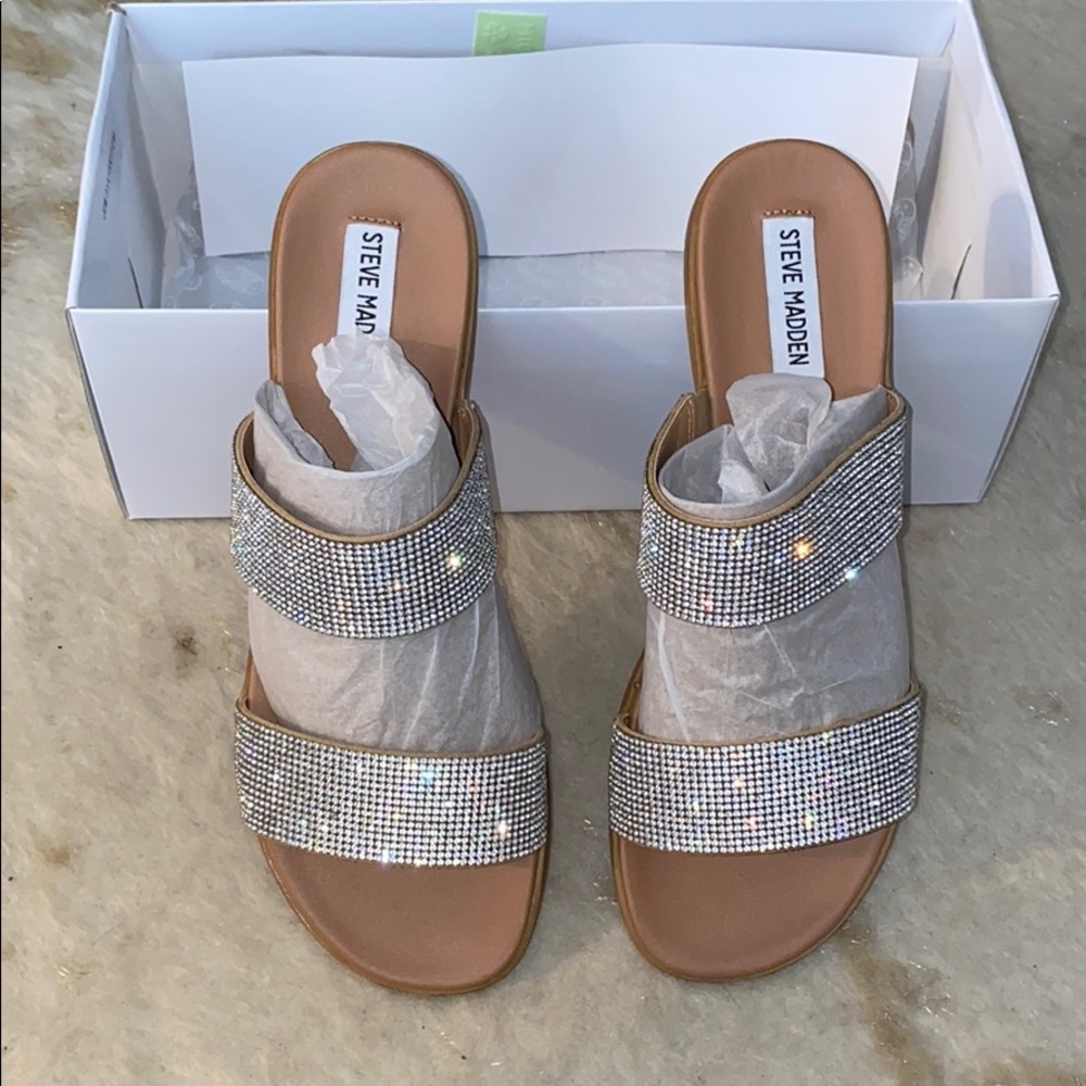 Steve Madden Dual-R Rhinstone Slip on Sandals